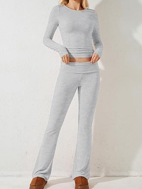 Ensemble décontracté pour femme, couleur unie, coupe slim, manches longues 