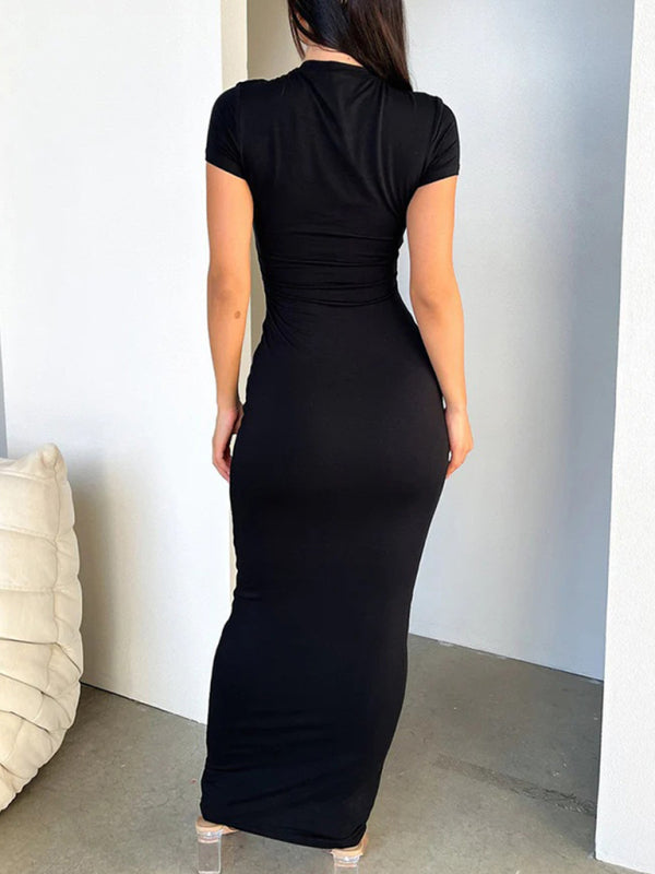 Damenkleid in Unifarbe, schmal geschnitten, Kurzarm 