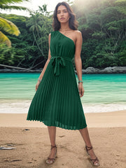 Neues einfarbiges schulterfreies Kleid mit schrägem Ausschnitt für Damen 