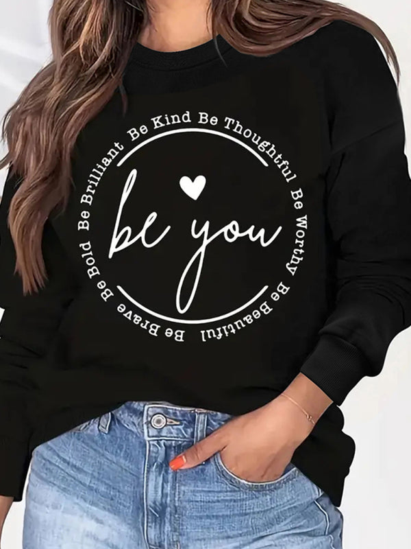 Sweat-shirt à manches longues et col rond imprimé avec la lettre « love » 