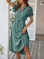 Neues Damen-Kleid mit Hemdkragen, Polka-Dots und Taillenbund, vielseitig kombinierbar 