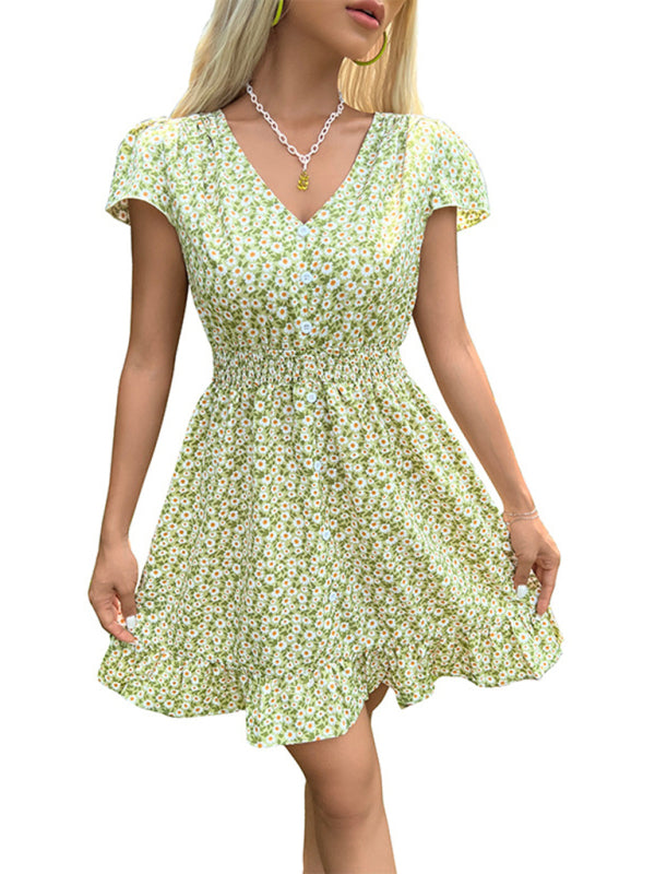 Nouvelle robe à fleurs dos nu lacée à col en V pour femme, très tendance 