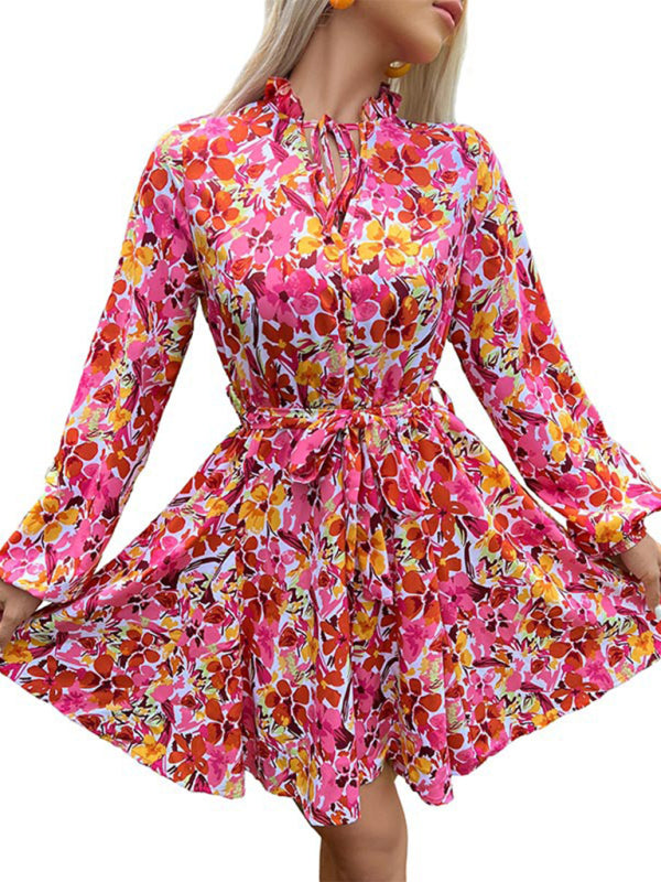 Damenkleid mit Schnürung, schmaler Passform, bedrucktem Spitzenkragen 