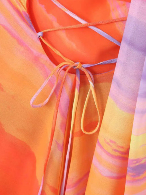 Neues rückenfreies Damenkleid mit Neckholder, Farbblockmuster und schmaler Passform 