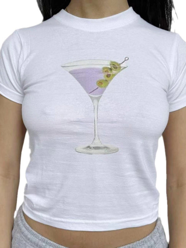 Nouveau t-shirt décontracté à manches courtes, col rond, couleur unie, imprimé nœud papillon 