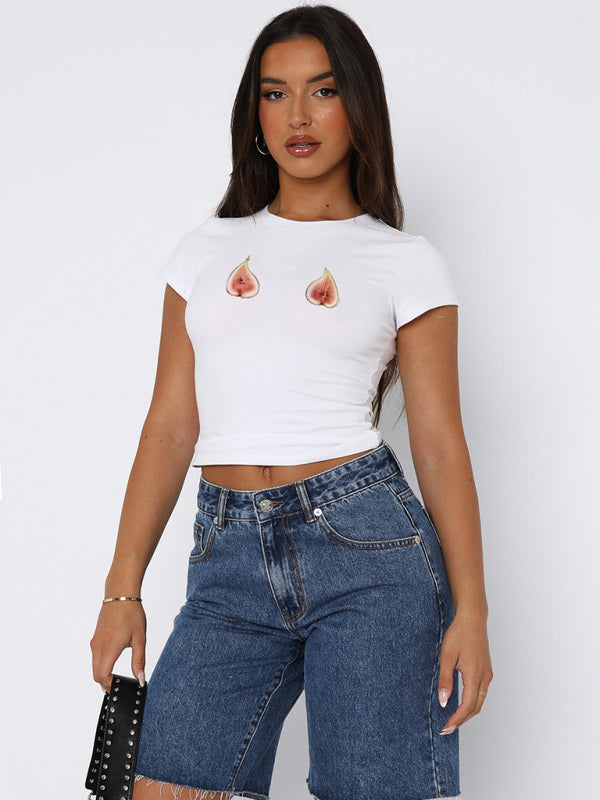 Neues, bedrucktes Streetwear-T-Shirt mit Rundhalsausschnitt, schmaler Passform, kurzem Schnitt und freiliegendem Bauchnabel – vielseitig einsetzbar 