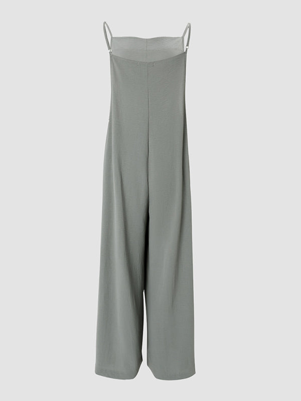 New women's solid color suspender jumpsuit wide leg pants