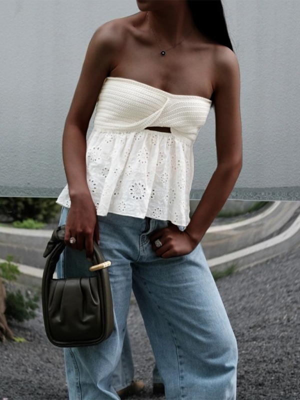 Modisches, lässiges Stricktop mit Stickereien, sexy Schnittmuster, ideal für den Urlaub 