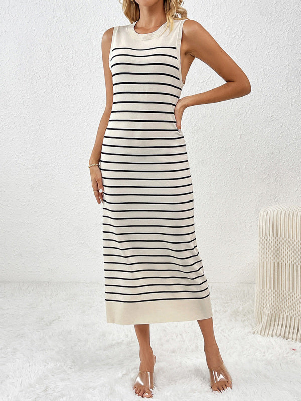pull sans manches patchwork à rayures tendance pour femme 