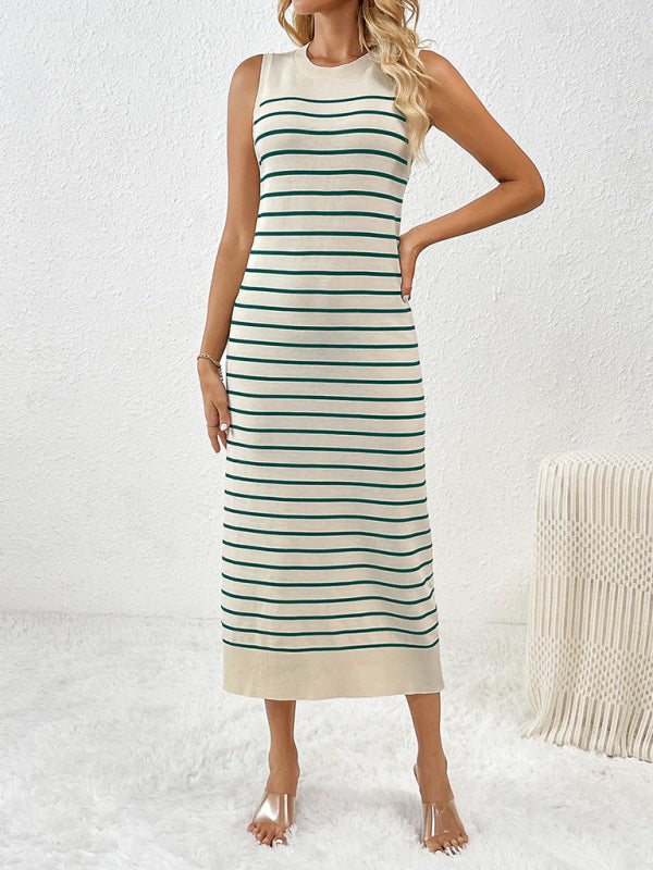 pull sans manches patchwork à rayures tendance pour femme 