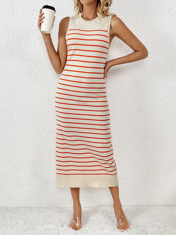 pull sans manches patchwork à rayures tendance pour femme 