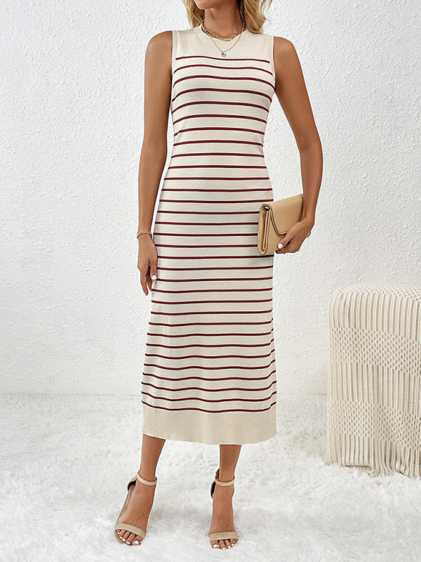 pull sans manches patchwork à rayures tendance pour femme 