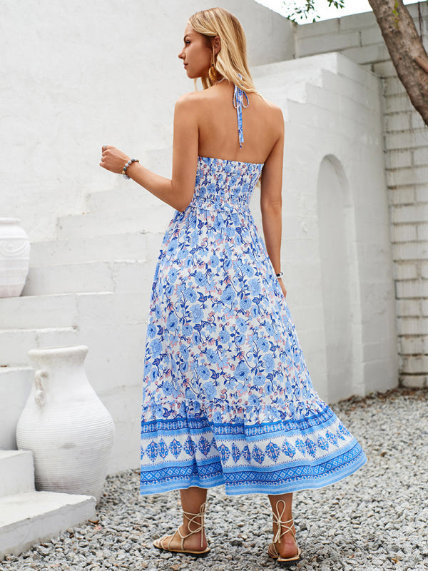 Women's Bohemian Printed Halter Neck Dress