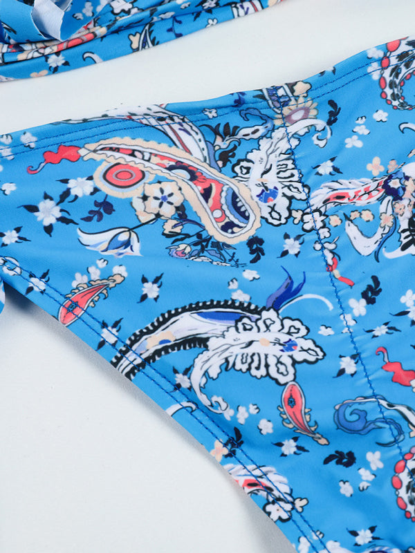 Neuer sexy Bikini mit Schnürung, rückenfreiem Design und Spitzeneinsatz, Badeanzug mit Schlitz 