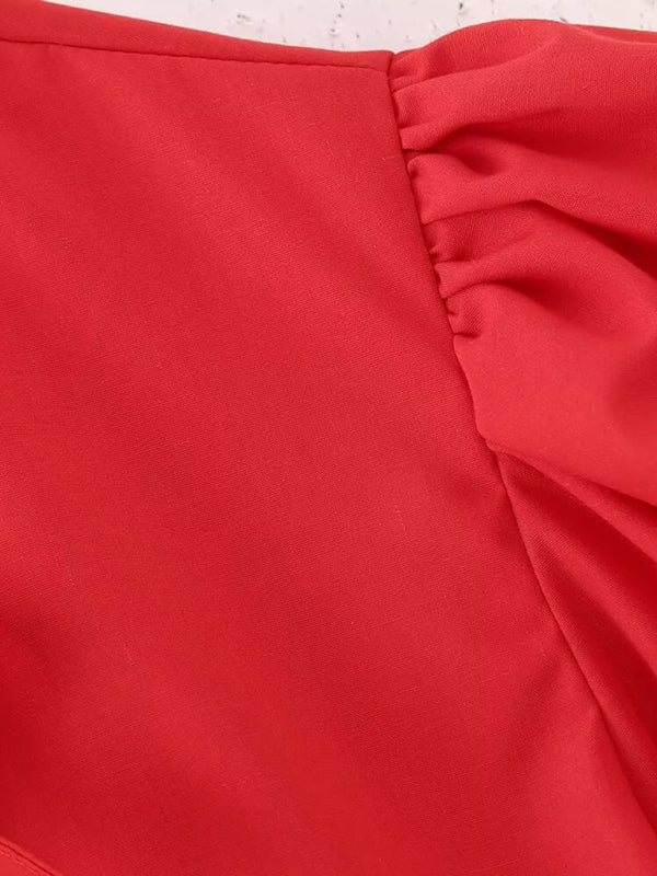 Neues, angesagtes Damen-Top: figurbetontes Kurzarm-Top mit Puffärmeln und Trägern 