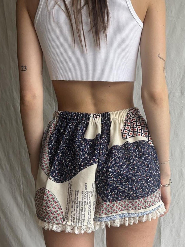 Leggings en dentelle à empiècements pour la maison, shorts fins imprimés printemps-été 