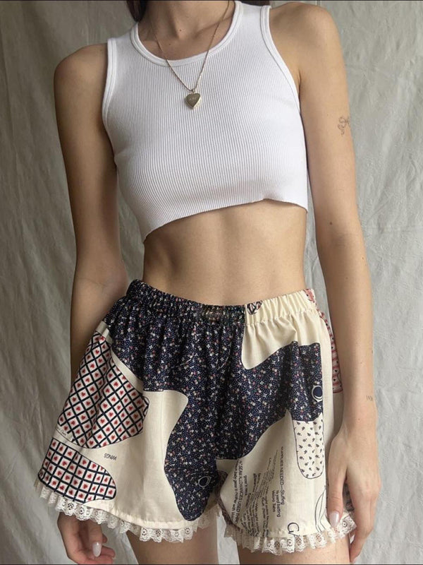 Leggings en dentelle à empiècements pour la maison, shorts fins imprimés printemps-été 