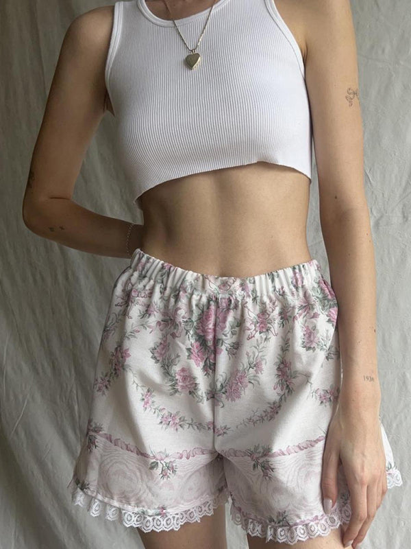 Leggings en dentelle à empiècements pour la maison, shorts fins imprimés printemps-été 