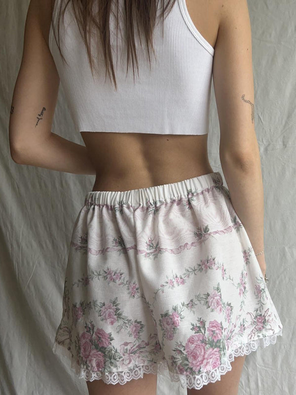 Leggings en dentelle à empiècements pour la maison, shorts fins imprimés printemps-été 