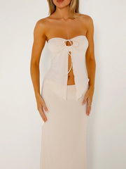 Ensemble jupe longue sans manches, jupe tube fendue, double épaisseur, en maille unie, style tempéra 
