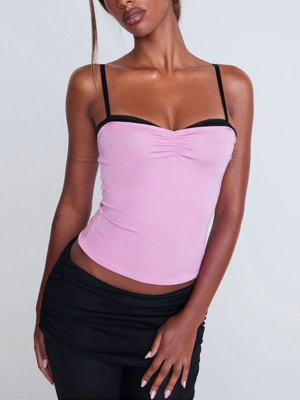 Trägertop aus bedrucktem Mesh-Gewebe, schlauchförmiges Spitzentop, Y2K-Hot-Girl-Top 