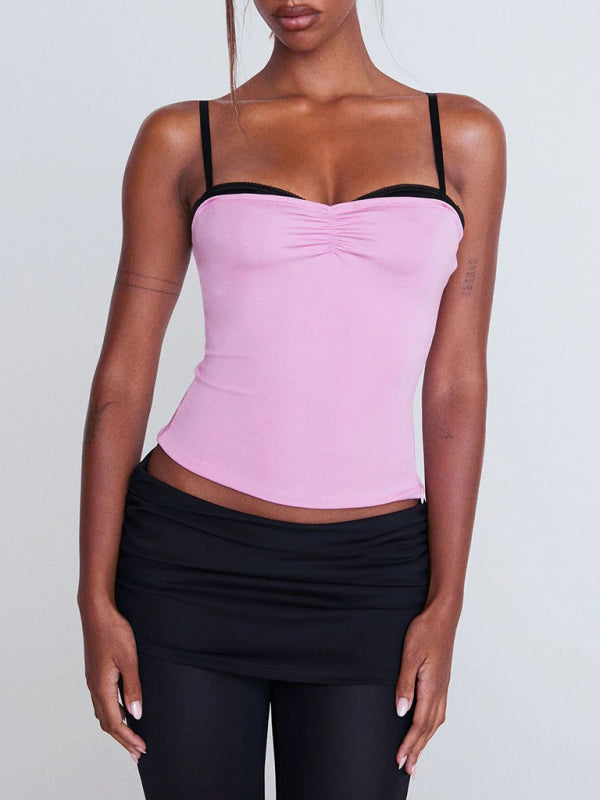 Trägertop aus bedrucktem Mesh-Gewebe, schlauchförmiges Spitzentop, Y2K-Hot-Girl-Top 