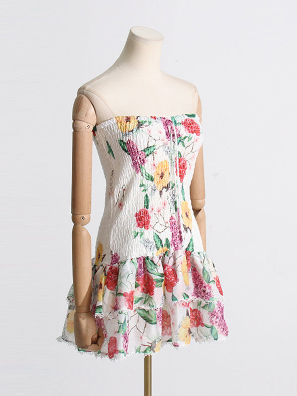 Neues, modisches und elegantes, bedrucktes, figurbetontes kurzes Kleid mit Neckholder-Design 