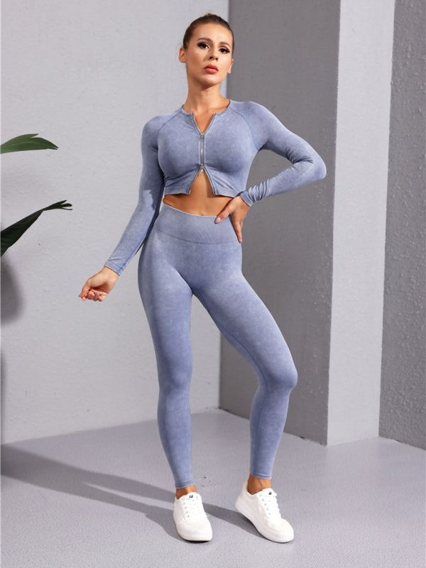 Nouvelle veste de yoga à manches longues multicolore avec fermeture éclair 
