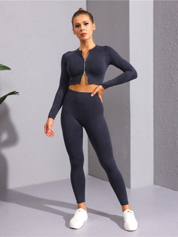 Nouvelle veste de yoga à manches longues multicolore avec fermeture éclair 