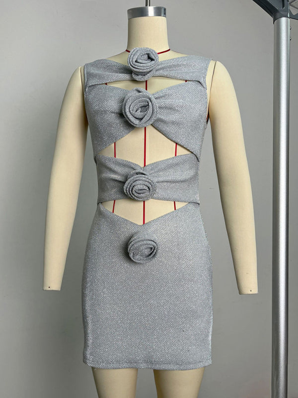 Sexy Damenkleid mit Schleierkrautmuster und blumenförmigem Ausschnitt am Gesäß 