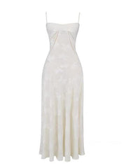 New sweet high-waisted flower-cut suspender dress