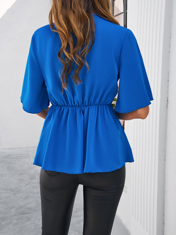 Tunique élégante à manches courtes et bretelles, couleur unie, pour femme 
