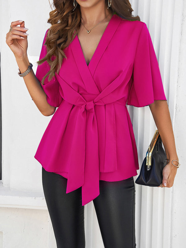Tunique élégante à manches courtes et bretelles, couleur unie, pour femme 