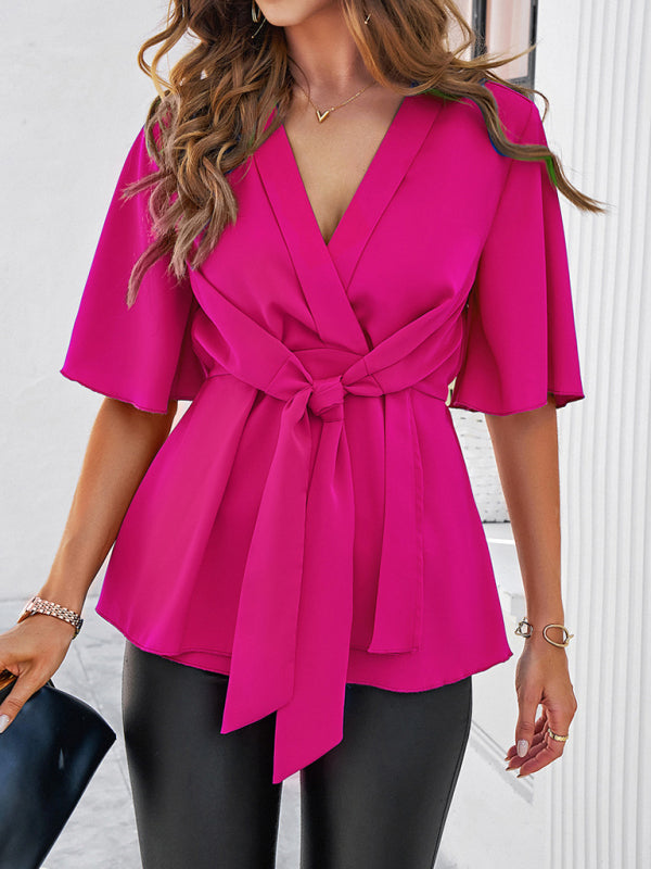 Tunique élégante à manches courtes et bretelles, couleur unie, pour femme 