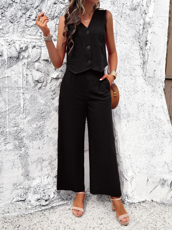 Ensemble gilet uni décontracté printemps-été 