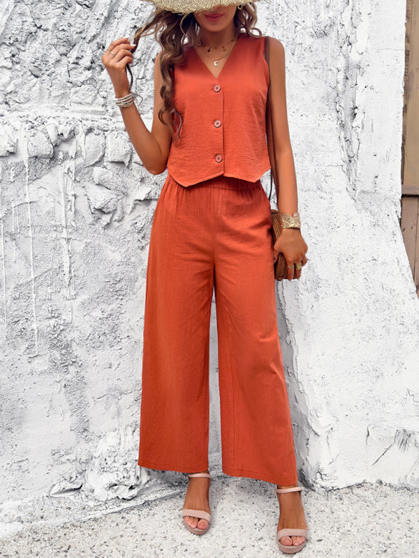 Ensemble gilet uni décontracté printemps-été 