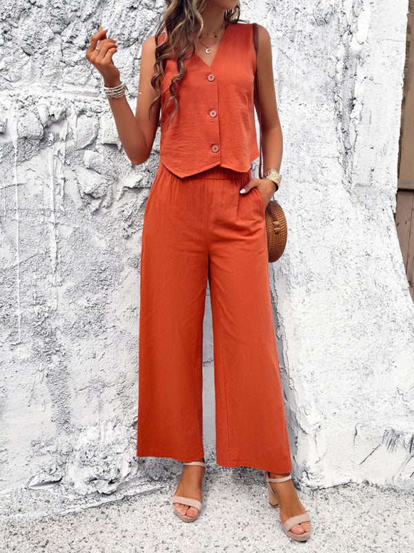 Ensemble gilet uni décontracté printemps-été 