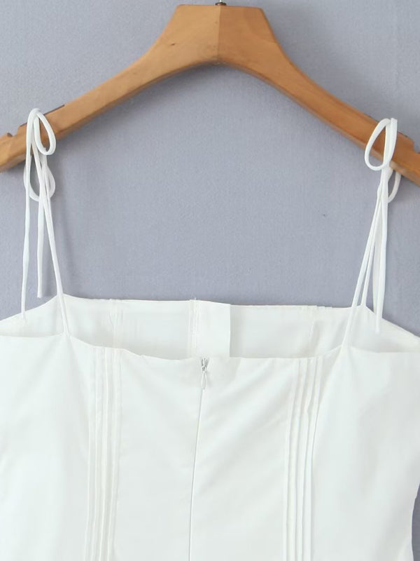 Robe courte plissée sexy à bretelles dos nu, couleur unie, pour femme 