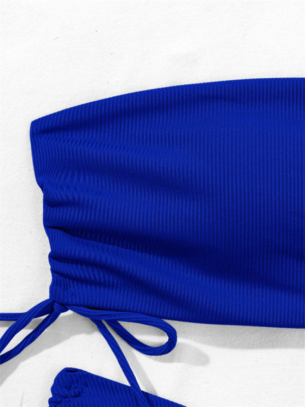 Neuer Bandeau-Bikini mit geteilten Trägern, einfarbig, sexy, mehrfarbiger Badeanzug 