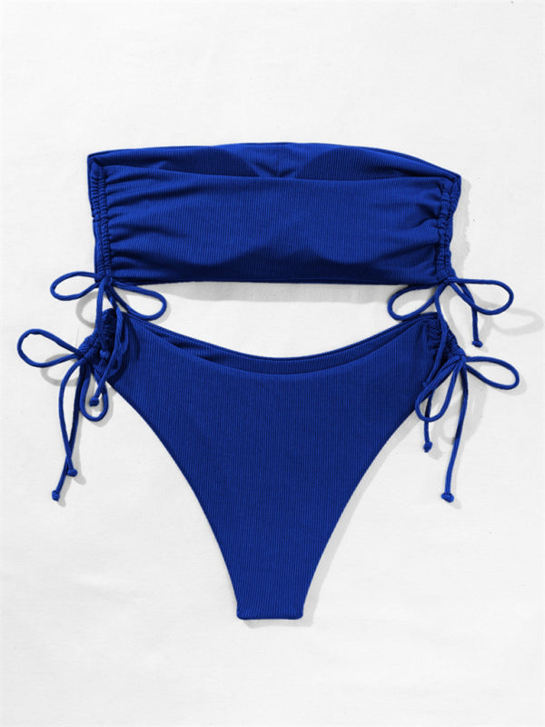 Neuer Bandeau-Bikini mit geteilten Trägern, einfarbig, sexy, mehrfarbiger Badeanzug 