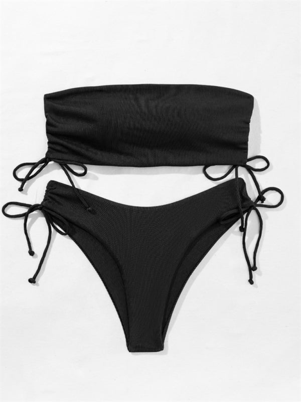 Neuer Bandeau-Bikini mit geteilten Trägern, einfarbig, sexy, mehrfarbiger Badeanzug 