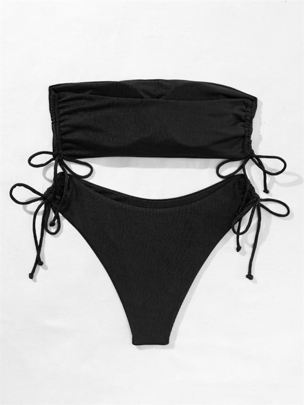 Neuer Bandeau-Bikini mit geteilten Trägern, einfarbig, sexy, mehrfarbiger Badeanzug 