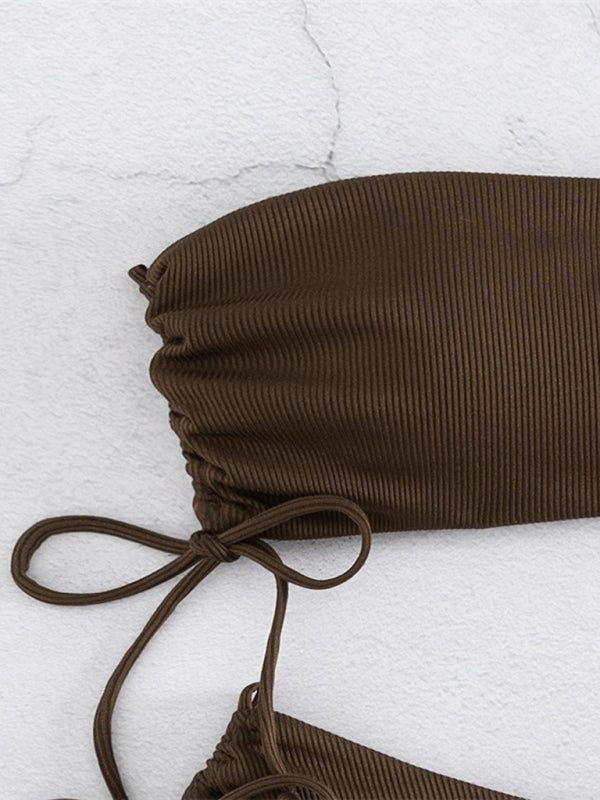 Neuer Bandeau-Bikini mit geteilten Trägern, einfarbig, sexy, mehrfarbiger Badeanzug 