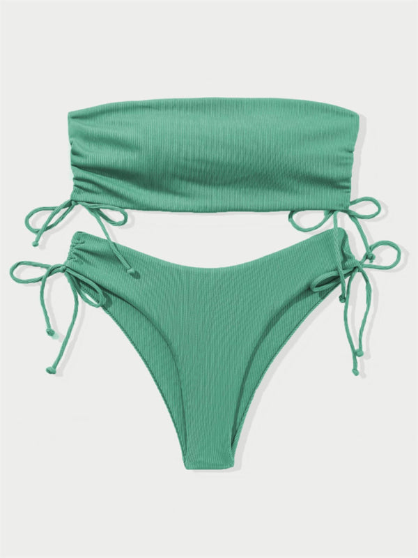 Neuer Bandeau-Bikini mit geteilten Trägern, einfarbig, sexy, mehrfarbiger Badeanzug 