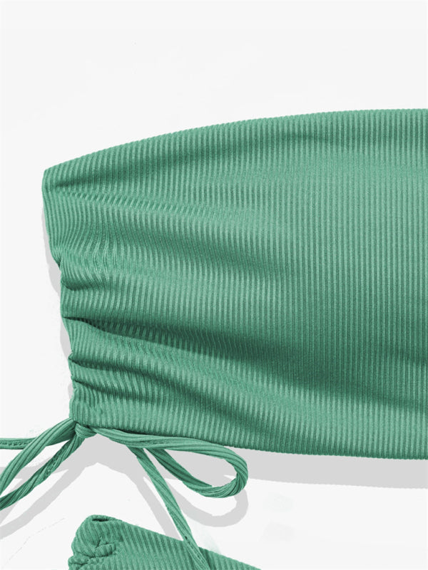 Neuer Bandeau-Bikini mit geteilten Trägern, einfarbig, sexy, mehrfarbiger Badeanzug 