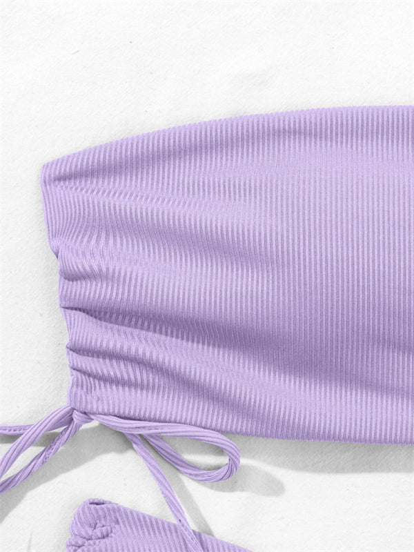 Neuer Bandeau-Bikini mit geteilten Trägern, einfarbig, sexy, mehrfarbiger Badeanzug 