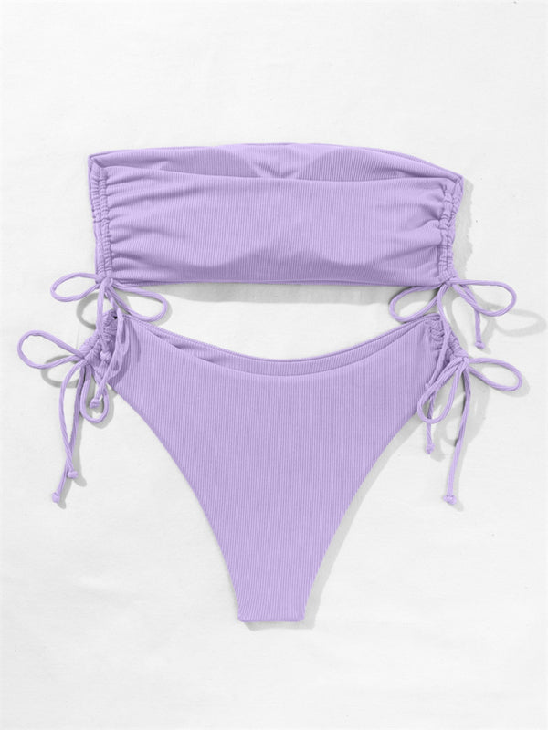 Neuer Bandeau-Bikini mit geteilten Trägern, einfarbig, sexy, mehrfarbiger Badeanzug 