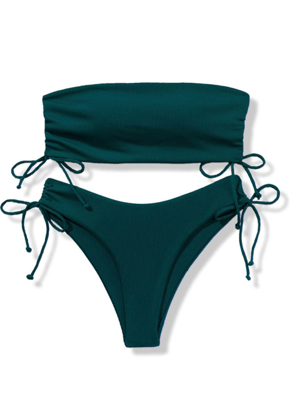 Neuer Bandeau-Bikini mit geteilten Trägern, einfarbig, sexy, mehrfarbiger Badeanzug 