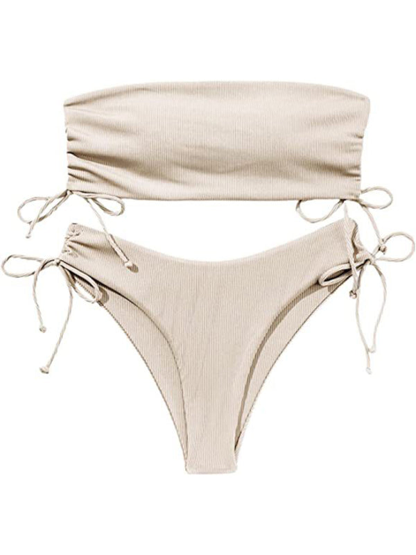 Neuer Bandeau-Bikini mit geteilten Trägern, einfarbig, sexy, mehrfarbiger Badeanzug 