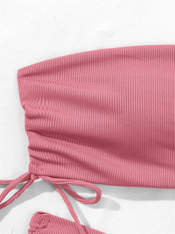 Neuer Bandeau-Bikini mit geteilten Trägern, einfarbig, sexy, mehrfarbiger Badeanzug 
